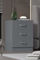 FWStyle 3 Drawer Bedside Table Chest Of Drawers Matt Grey - thumbnail 1