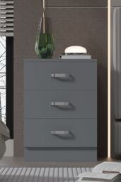 FWStyle 3 Drawer Bedside Table Chest Of Drawers Matt Grey - thumbnail 2