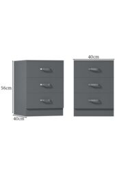 FWStyle 3 Drawer Bedside Table Chest Of Drawers Matt Grey - thumbnail 6