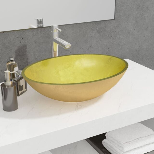 Berkfield Home Basin Glass 50x37x14 cm Gold - Size: 50 x 37 x 14 cm - image 1