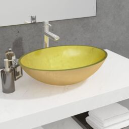 Berkfield Home Basin Glass 50x37x14 cm Gold - Size: 50 x 37 x 14 cm