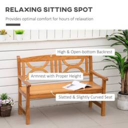 OUTSUNNY 2-Seater Wooden Garden Bench Outdoor Patio Loveseat in Natural - thumbnail 6