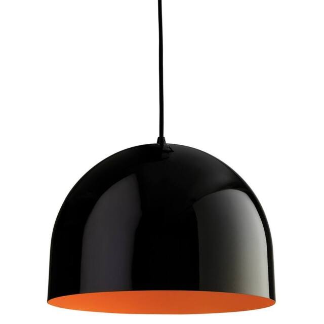 Netlighting House 1 Light Dome Ceiling Pendant Black Orange Inside E27