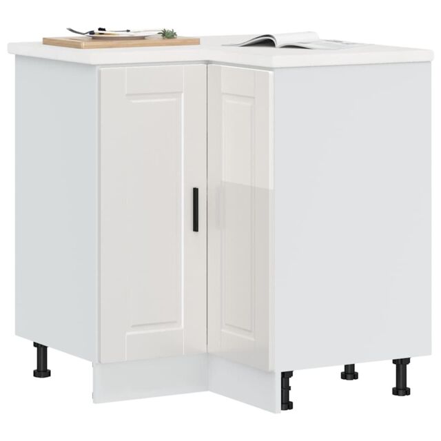 Berkfield Home Kitchen Corner Base Cabinet Porto High Gloss White Engineered Wood - image 1