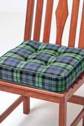 Homescapes Black Watch Tartan Cotton Dining Chair Booster Cushion in Green - Size: 40 cm x 40 cm
