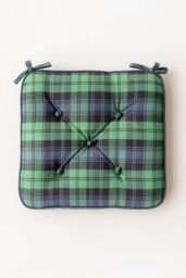 Homescapes Black Watch Tartan Cotton Dining Chair Booster Cushion in Green - Size: 40 cm x 40 cm - thumbnail 3