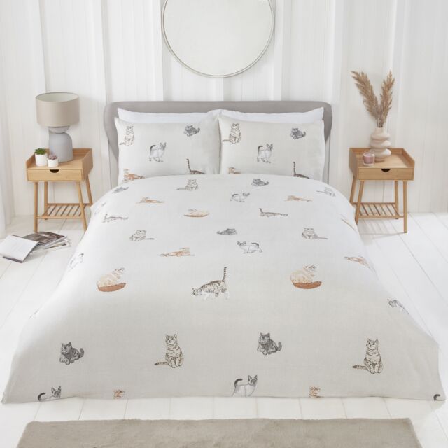 Rapport Home Purrrfect Microfibre Reversible Duvet Cover Set with Pillowcase in Grey - Size: King - image 1