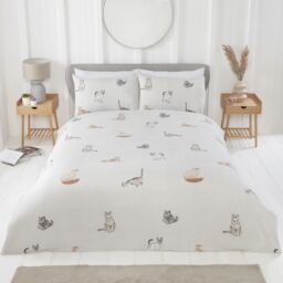 Rapport Home Purrrfect Microfibre Reversible Duvet Cover Set with Pillowcase in Grey - Size: King