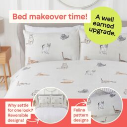 Rapport Home Purrrfect Microfibre Reversible Duvet Cover Set with Pillowcase in Grey - Size: King - thumbnail 4