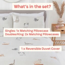 Rapport Home Purrrfect Microfibre Reversible Duvet Cover Set with Pillowcase in Grey - Size: King - thumbnail 5