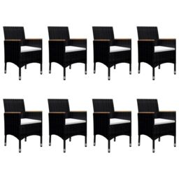 Berkfield Home 9 Piece Garden Dining Set Poly Rattan & Tempered Glass Black - thumbnail 3