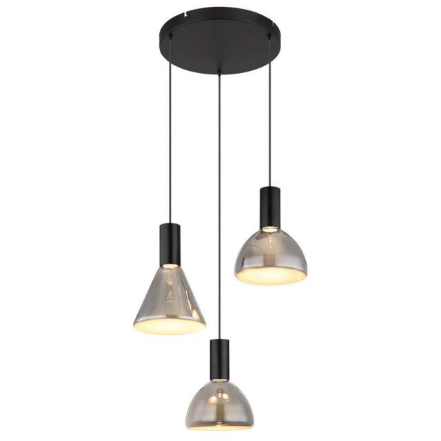 Netlighting Labora Cluster Pendant Matt Black Smoke Glass Shade 3x LED 3000K - image 1