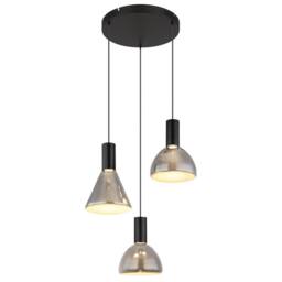 Netlighting Labora Cluster Pendant Matt Black Smoke Glass Shade 3x LED 3000K - thumbnail 1