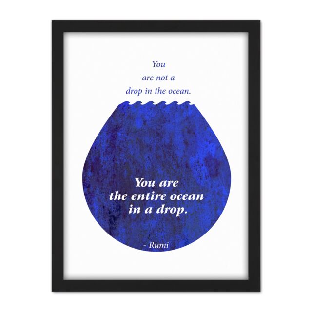 "Artery8 Wall Art Print Rumi You Are Entire Ocean Drop Large Framed Wall Décor Art in Light Oak - Size: W18"" x H24""" - image 1