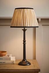 ValueLights Clara Candlestick Table Lamp with Linen Pleated Lamp Shade in Black