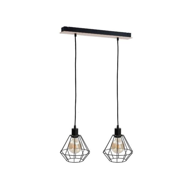 Netlighting Atwood Bar Pendant Ceiling Light Black Wood 53cm 2x E27