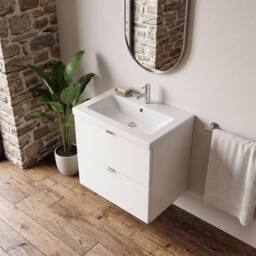 Balterley Alrewas 2 Drawer Wall Hung Vanity Basin Unit, Gloss White, 600mm in White - thumbnail 3