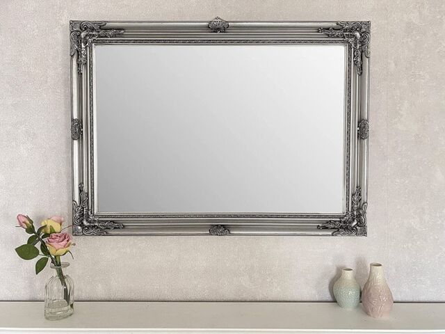 Downton Interiors Large Antique Silver Wood Frame Wall Mirror 90cm x 65cm - image 1