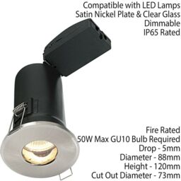 Loops IP65 Bathroom FIRE RATED GU10 Lamp Ceiling Down Light Nickel PUSH FIT FAST FIX in Metallics - thumbnail 2