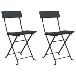 Berkfield Home Folding Bistro Chairs 2 pcs Black Poly Rattan & Steel - thumbnail 2