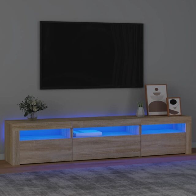 Berkfield Home TV Cabinet with LED Lights Sonoma Oak 195x35x40 cm in Brown - Size: 195 x 35 x 40 cm - image 1
