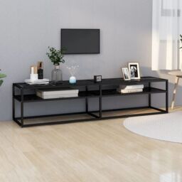 Berkfield Home TV Cabinet Black Marble 180x40x40.5 cm Tempered Glass - thumbnail 1