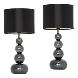 ValueLights Marissa Pair of Stacked Ball Gloss Black Touch Table Lamps - thumbnail 2