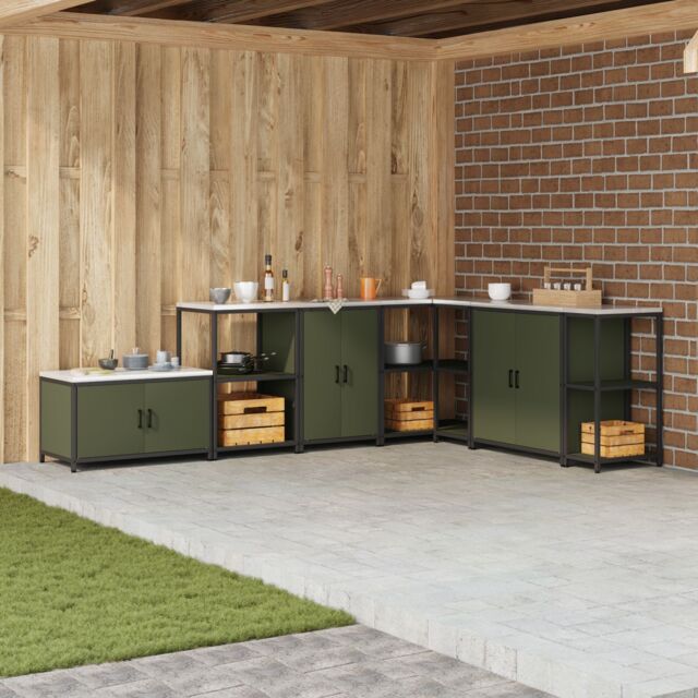 Berkfield Home Kitchen Storage Cabinet with Shelf with Storage with Door with Lock Olive green Steel - image 1