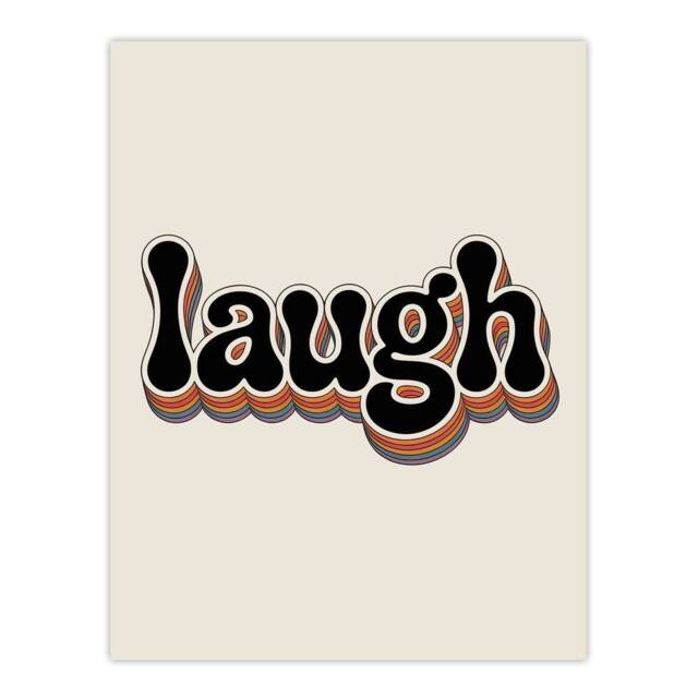 "Artery8 Laugh Vibrant Retro Rainbow Font Typography Wall Art Print in Beige - Size: W12"" x H16""" - image 1