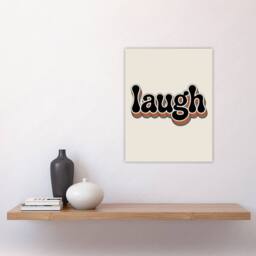 "Artery8 Laugh Vibrant Retro Rainbow Font Typography Wall Art Print in Beige - Size: W12"" x H16""" - thumbnail 4