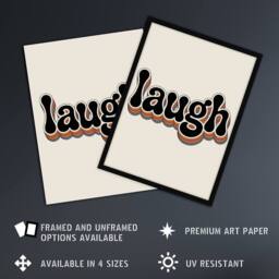 "Artery8 Laugh Vibrant Retro Rainbow Font Typography Wall Art Print in Beige - Size: W12"" x H16""" - thumbnail 2