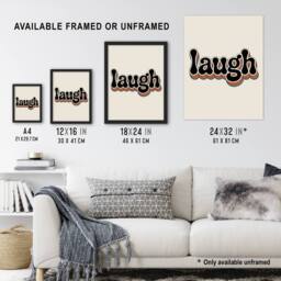 "Artery8 Laugh Vibrant Retro Rainbow Font Typography Wall Art Print in Beige - Size: W12"" x H16""" - thumbnail 3
