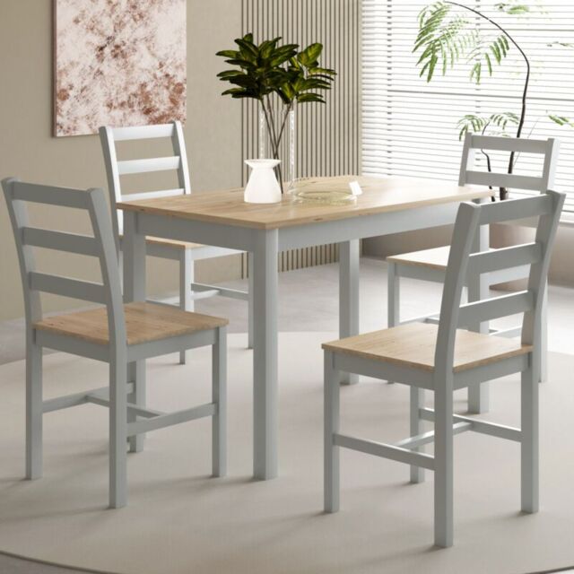 Comfy Living Ltd 5 Piece Wooden Dining Set Grey With Natural Tabletop - image 1
