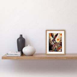 "Artery8 Wall Art Print The Floral Hare Flower Power Pattern Painting Colourful Psychedelic Flowers Artwork Framed 9X7 Inch in Beige - Size: W7"" x H9""" - thumbnail 2