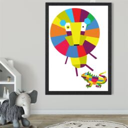ARTZE Lion Bright Geometric Animal Framed Print SIZE: A3 with Black Frame - Size: A4 - thumbnail 2