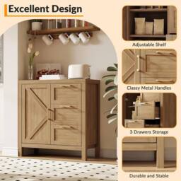 KORVIXA Walnut Finish 3 Drawers Sideboard Multi Storage Cabinet in Beige - Size: 100 cm x 100 cm - thumbnail 3