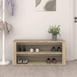 Berkfield Home Shoe Rack Sonoma Oak 100x35x45 cm Engineered Wood in Light Brown - Size: 100 x 35 x 45 cm - thumbnail 3