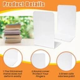Havendro 2 Pairs of White Heavy Duty Metal Bookends Anti Slip Book Stand - thumbnail 4