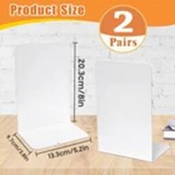 Havendro 2 Pairs of White Heavy Duty Metal Bookends Anti Slip Book Stand - thumbnail 2