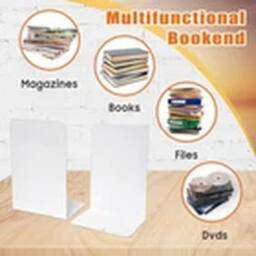 Havendro 2 Pairs of White Heavy Duty Metal Bookends Anti Slip Book Stand - thumbnail 3