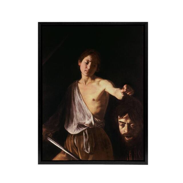 "Artery8 Caravaggio 1610 David With Head Framed Canvas Wall Art Print - Size: W12"" x H16""" - image 1