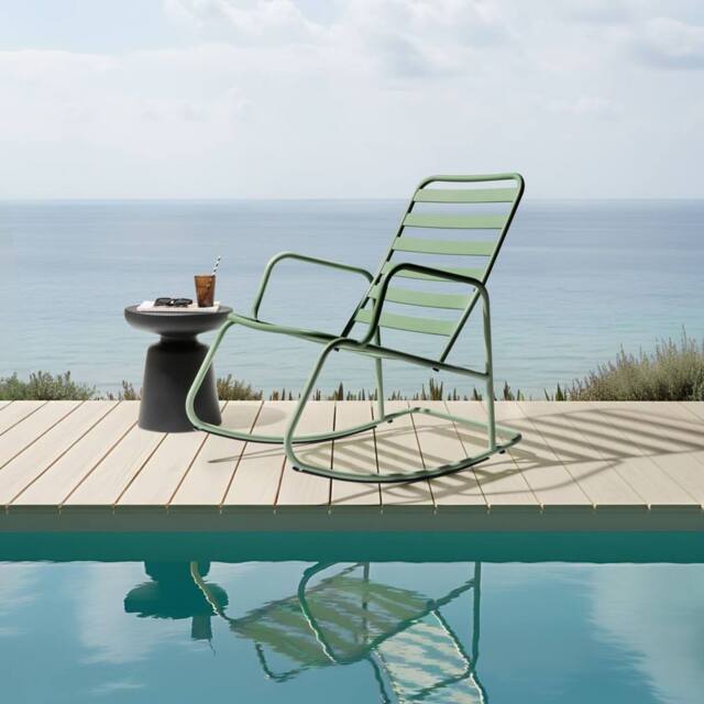 Wyld and Coco Green Aluminium Slatted Garden Rocking Chair - 2-Seat Outdoor Armchair - image 1