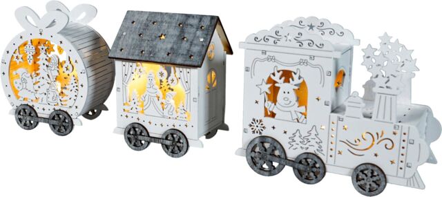 Xmas Haus Festive Light Up LED Wood Train in White