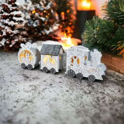 Xmas Haus Festive Light Up LED Wood Train in White - thumbnail 3