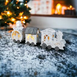 Xmas Haus Festive Light Up LED Wood Train in White - thumbnail 4