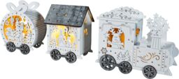 Xmas Haus Festive Light Up LED Wood Train in White - thumbnail 1