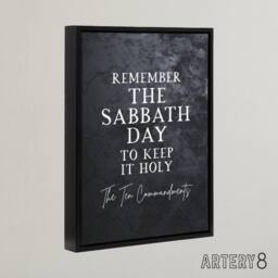 "Artery8 Ten Commandments Sabbath Bible Quote Framed Canvas Wall Art Print in Grey - Size: W12"" x H16""" - thumbnail 2