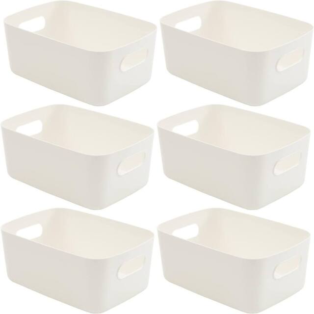 Tanness 6 Pack Stackable Plastic Storage Boxes with Handles - White - image 1
