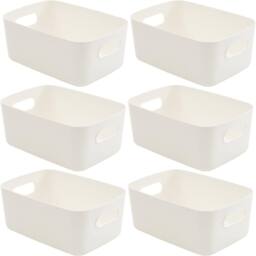 Tanness 6 Pack Stackable Plastic Storage Boxes with Handles - White - thumbnail 1