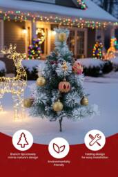 Living and Home 2Pcs Mini Frosted Outdoor Christmas Tree with Red-Gold Ball - thumbnail 2